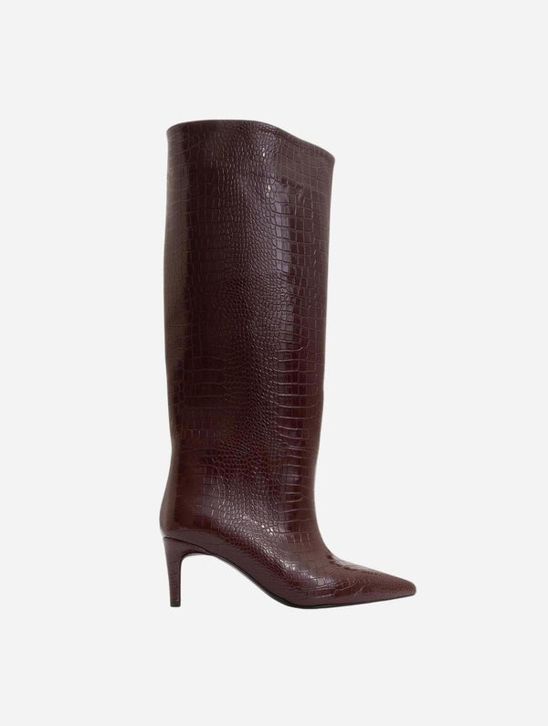 Prologue Shoes Cassandra Burgundy Pattern High‑Heel Boot (Women)