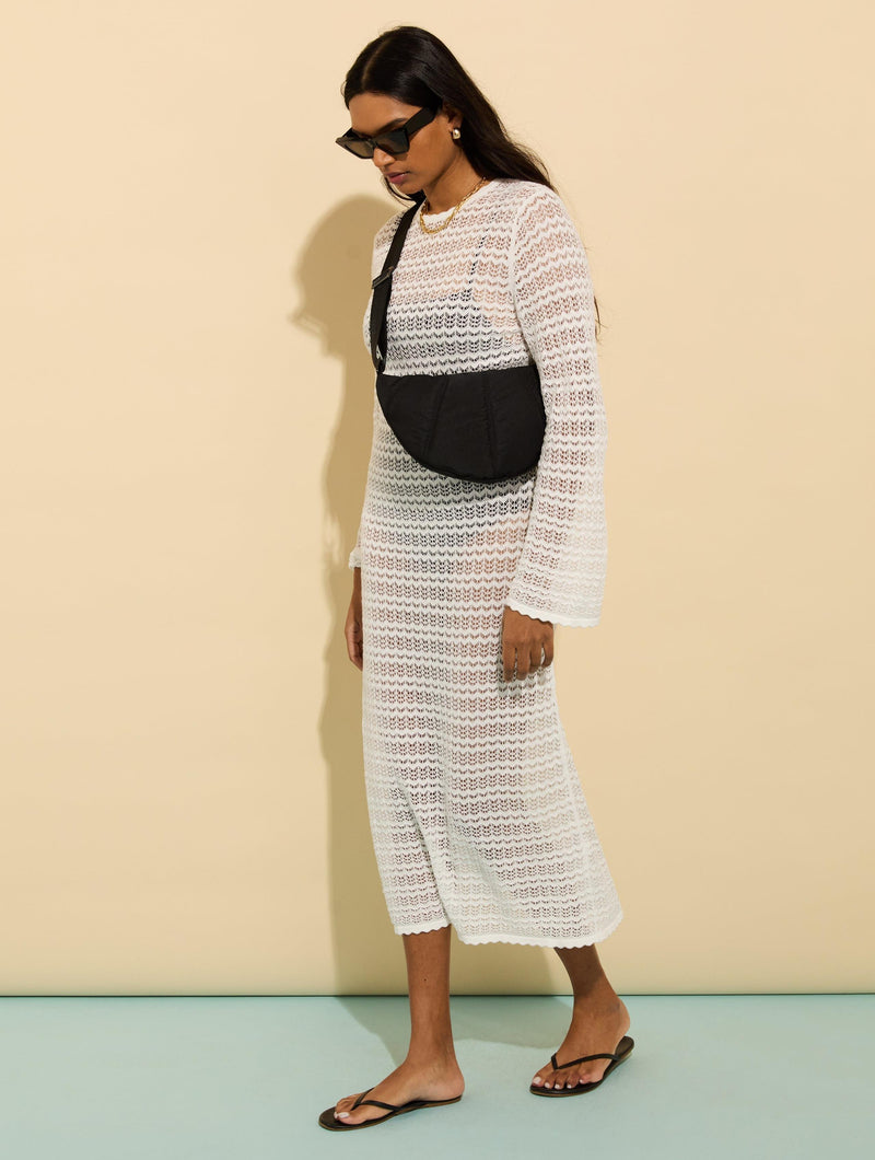 Zarah TENCEL Lyocell Crochet Dress | Soft White Immaculate Vegan Zarah TENCEL Lyocell Crochet Dress | Soft White Immaculate Vegan