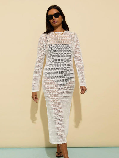Zarah TENCEL Lyocell Crochet Dress | Soft White Immaculate Vegan Zarah TENCEL Lyocell Crochet Dress | Soft White Immaculate Vegan
