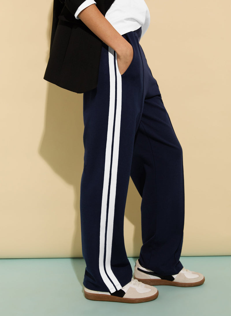 Baukjen Petite Tippi 2.0 LENZING™ ECOVERO™ Side Stripe Trousers | Navy & White