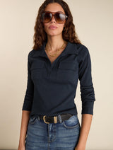 Immaculate Vegan - Baukjen Allie Organic Cotton Rib Collar Top | Navy