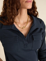 Immaculate Vegan - Baukjen Allie Organic Cotton Rib Collar Top | Navy