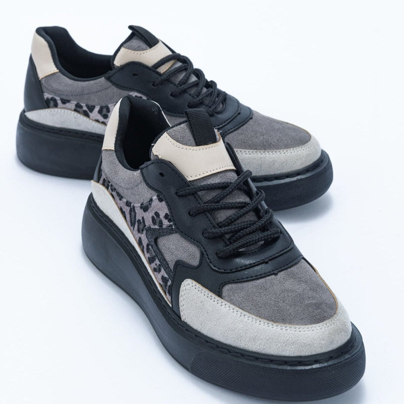 Ida Vegan Leather Platform Leopard Sneakers | Dark Grey