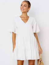 Immaculate Vegan - Vegan Happy Women's Cotton Frill Dress | White