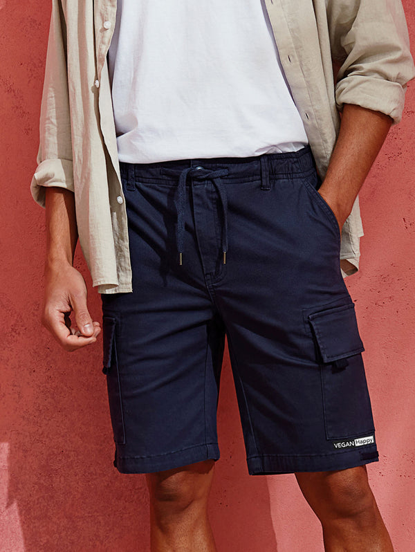 VEGAN Happy Vegan Men's Cotton Drawstring Cargo Utility Shorts | Multiple Colours