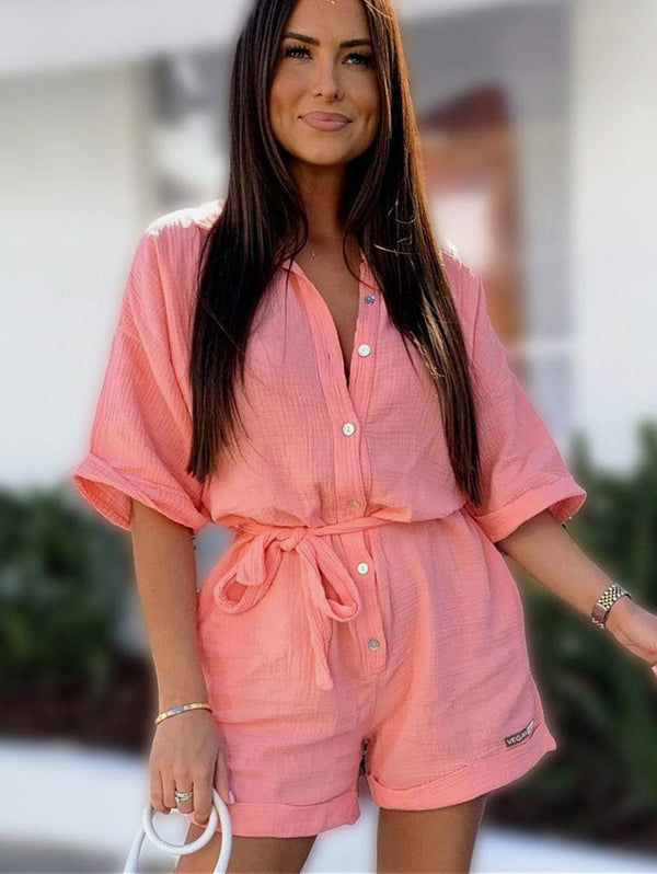 VEGAN Happy Vegan Sallie Women's Belted Cotton Playsuit | Multiple Colours