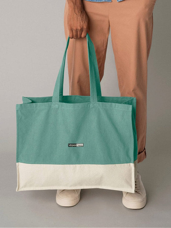 VEGAN Happy Vegan EarthAware® Organic Cotton Canvas Contrast Shopper | Multiple Colours