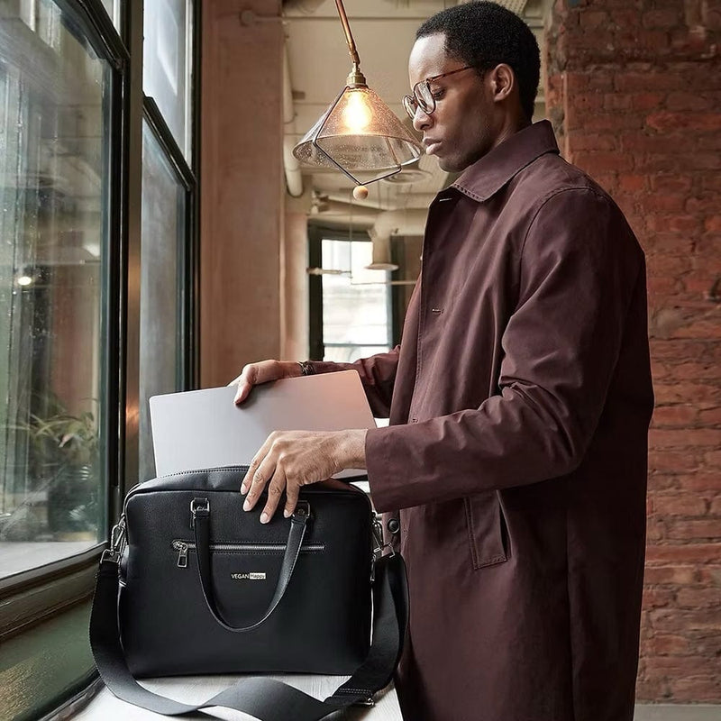 VEGAN Happy Vegan Leather Tailored Luxe Recycled PU Briefcase | Black Black / One Size
