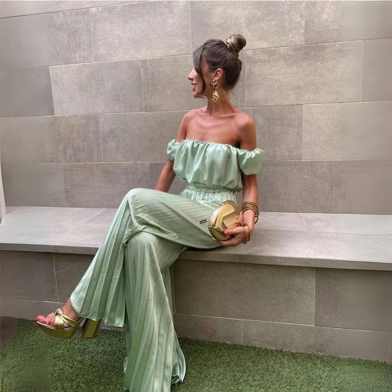 VEGAN Happy Vegan Satin Crop Top and Pleated Pants Set