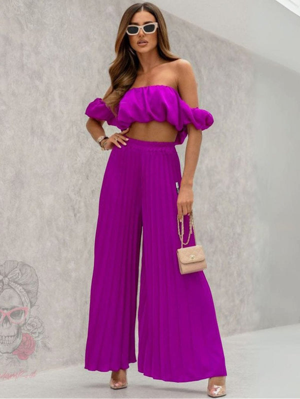 VEGAN Happy Vegan Women's Satin Crop Top and Pleated Pants Set | Multiple Colours