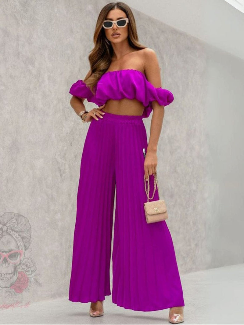 VEGAN Happy Vegan Women's Satin Crop Top and Pleated Pants Set | Multiple Colours