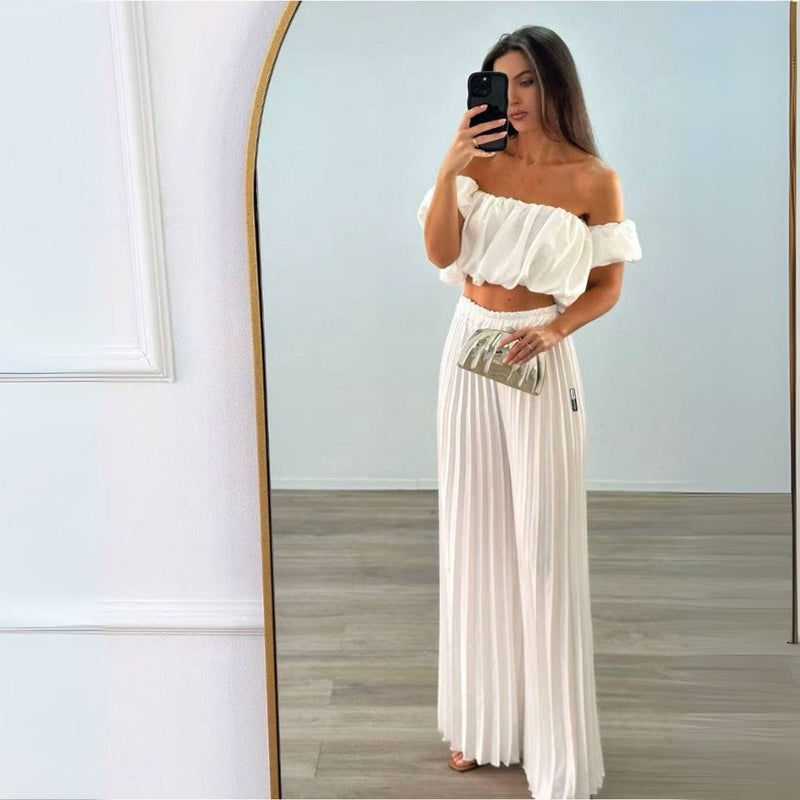 VEGAN Happy Vegan Satin Crop Top and Pleated Pants Set