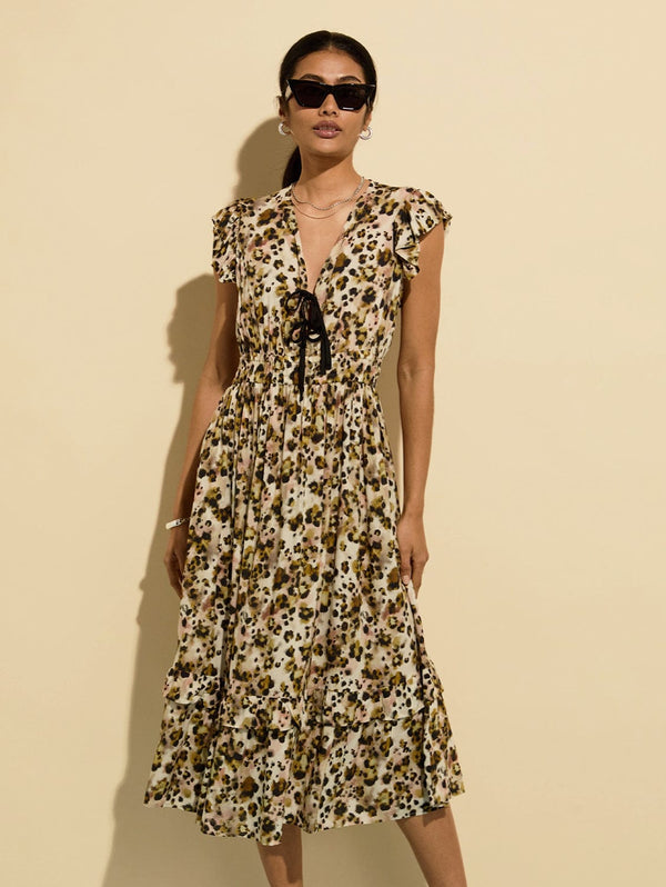 Baukjen Philippine LENZING™ ECOVERO™ Printed Tie Detail Dress | Brown Cheetah