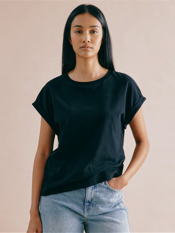 Albaray Greek Cotton Roll Back T-Shirt | Black