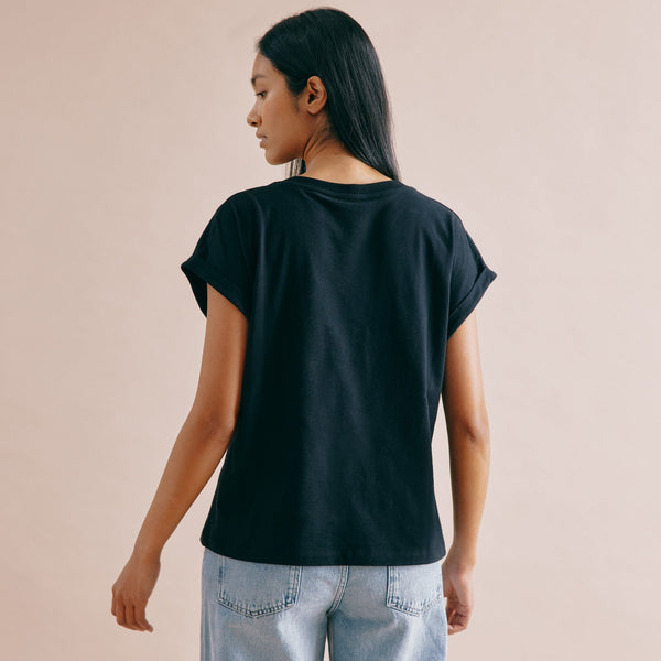 Albaray Greek Cotton Roll Back T-Shirt | Black