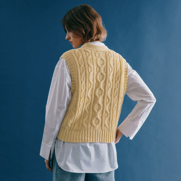 Albaray Responsibly Sourced Cotton Button Through Cable Tank | Butter Yellow