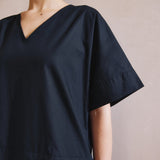 Immaculate Vegan - Albaray Navy Drop Waist V Neck Cotton Dress