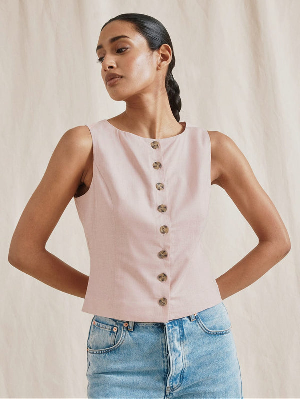 Albaray Linen Blend Button Through Top