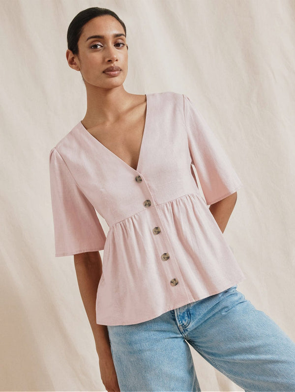 Albaray Linen Blend Button Peplum Top