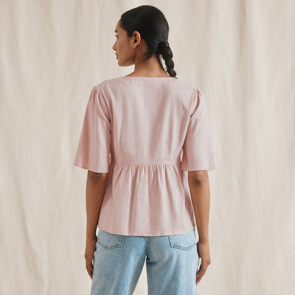 Albaray Linen Blend Button Peplum Top