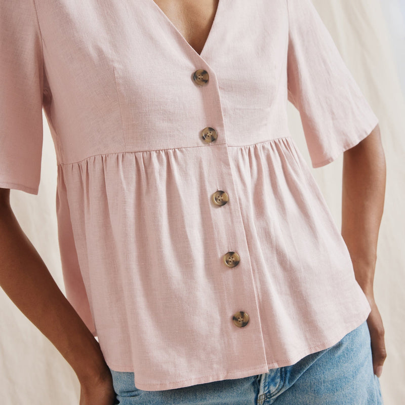 Albaray Linen Blend Button Peplum Top