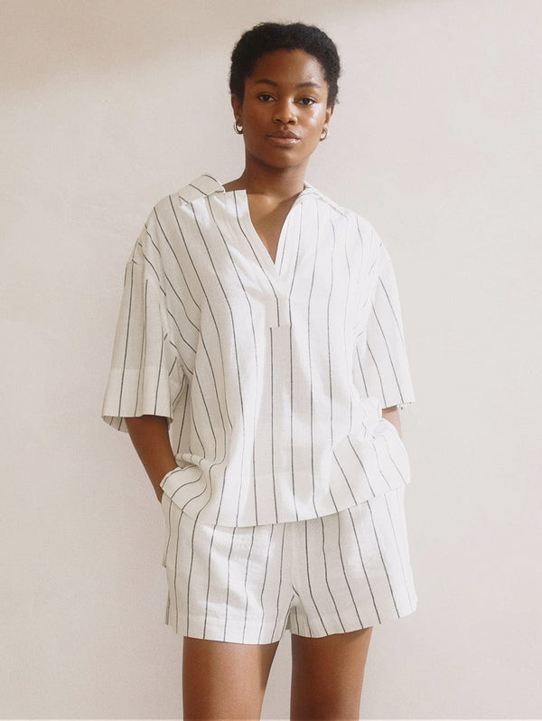 Albaray Wide Stripe Linen Blend Pop Over Shirt