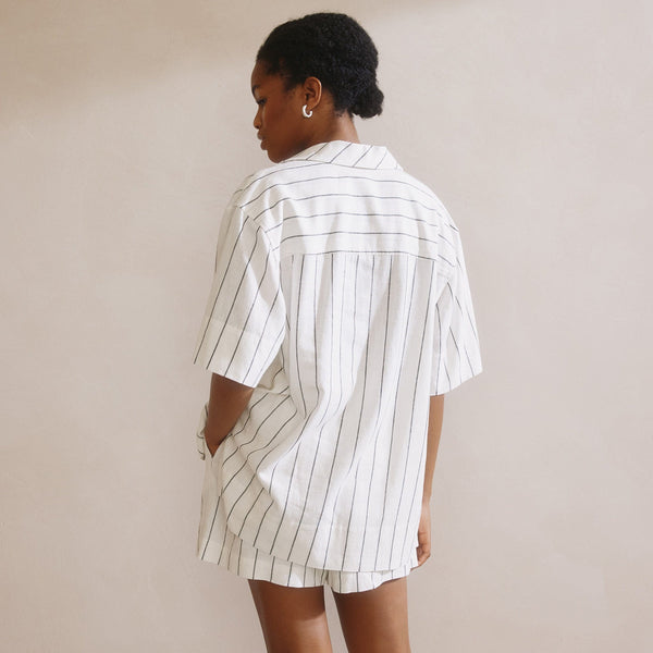 Albaray Wide Stripe Linen Blend Pop Over Shirt