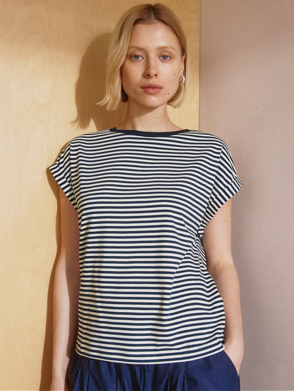 Albaray Navy Stripe Roll Back T Shirt