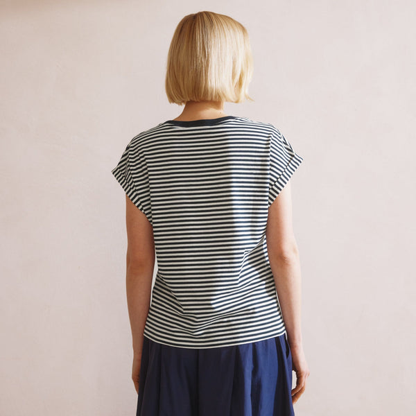 Albaray Navy Stripe Roll Back T Shirt