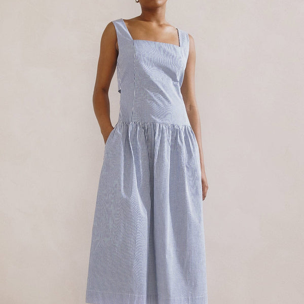 Albaray - Organic Cotton Sundress | Blue Ticking Stripe