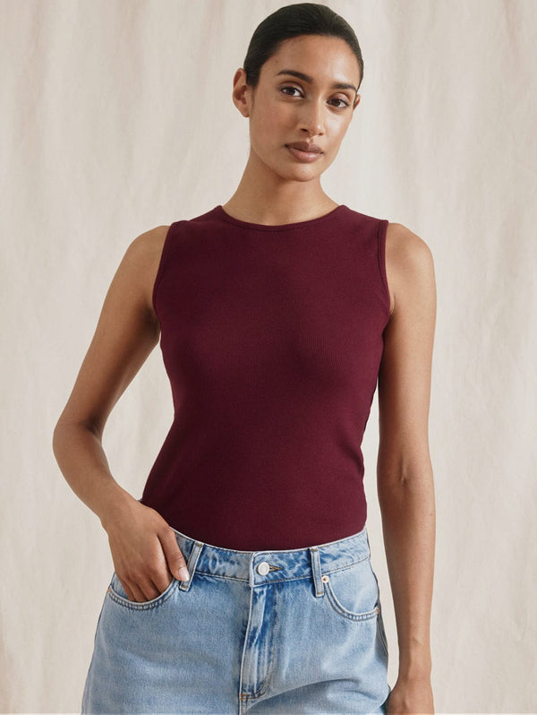 Albaray Greek Cotton Rib Racer Vest | Cherry