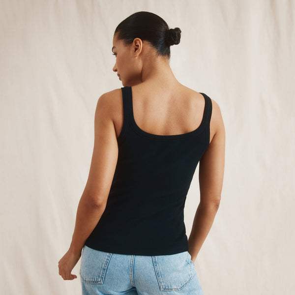 Albaray Greek Cotton Scoop Rib Vest | Black
