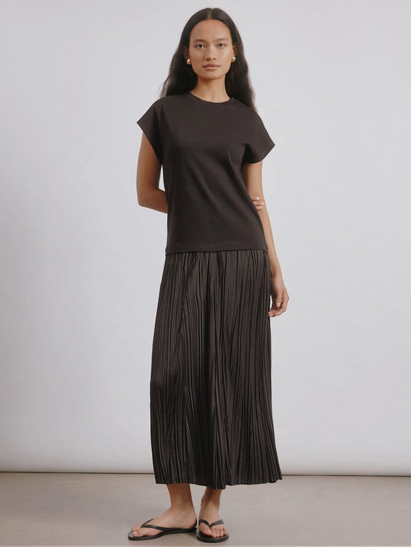 Albaray Greek Cotton Plisse Dress | Chocolate