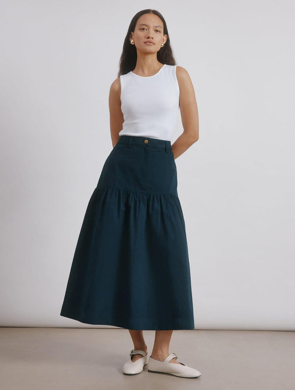 Albaray Navy Drop Waist Twill Skirt