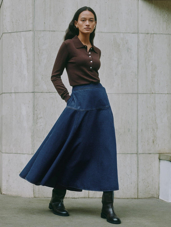 Albaray Denim Basque Midi Skirt