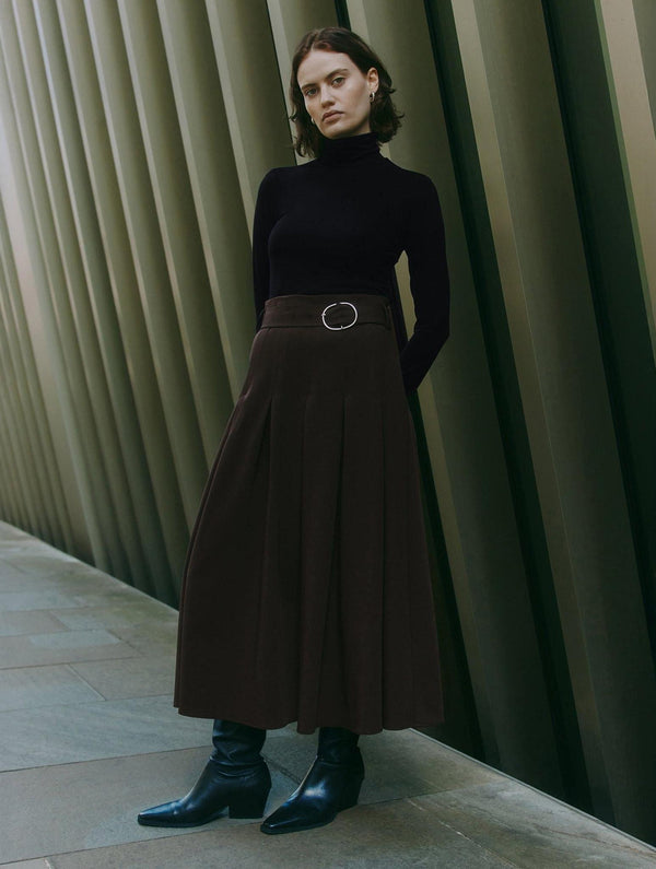 Albaray Chocolate Tailored Pleat Skirt