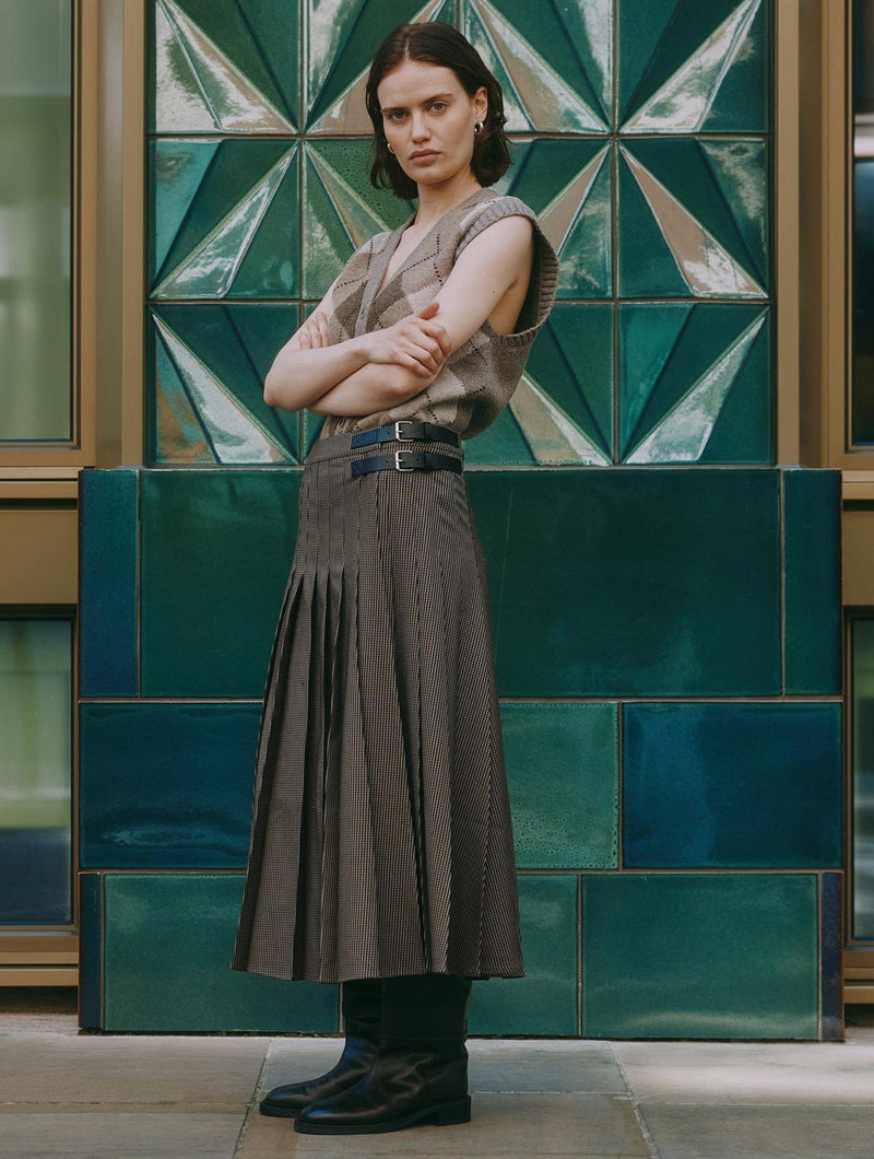 Albaray Houndstooth Pleat Midi Skirt