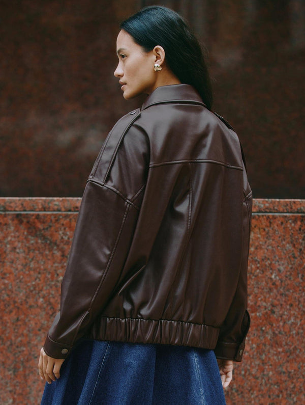 Albaray Chocolate Faux Leather Bomber