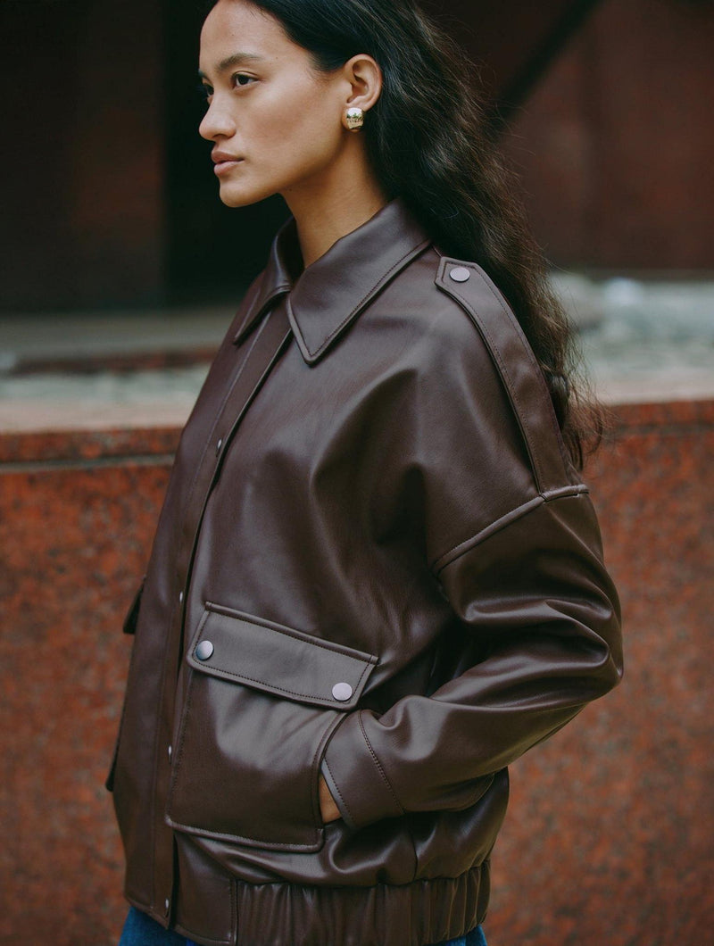 Albaray Chocolate Faux Leather Bomber