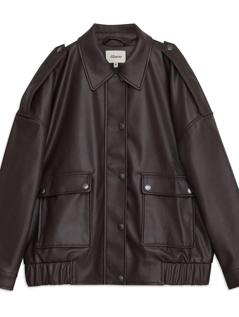 Albaray Chocolate Faux Leather Bomber