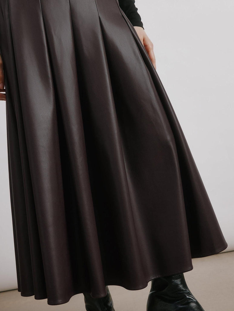 Albaray Faux Leather Pleat Midi Skirt