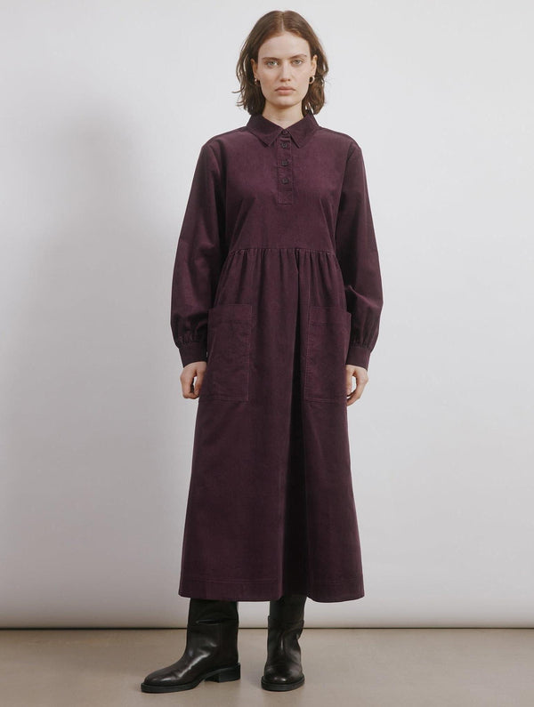 Albaray Burgundy Cord Placket Midi Dress