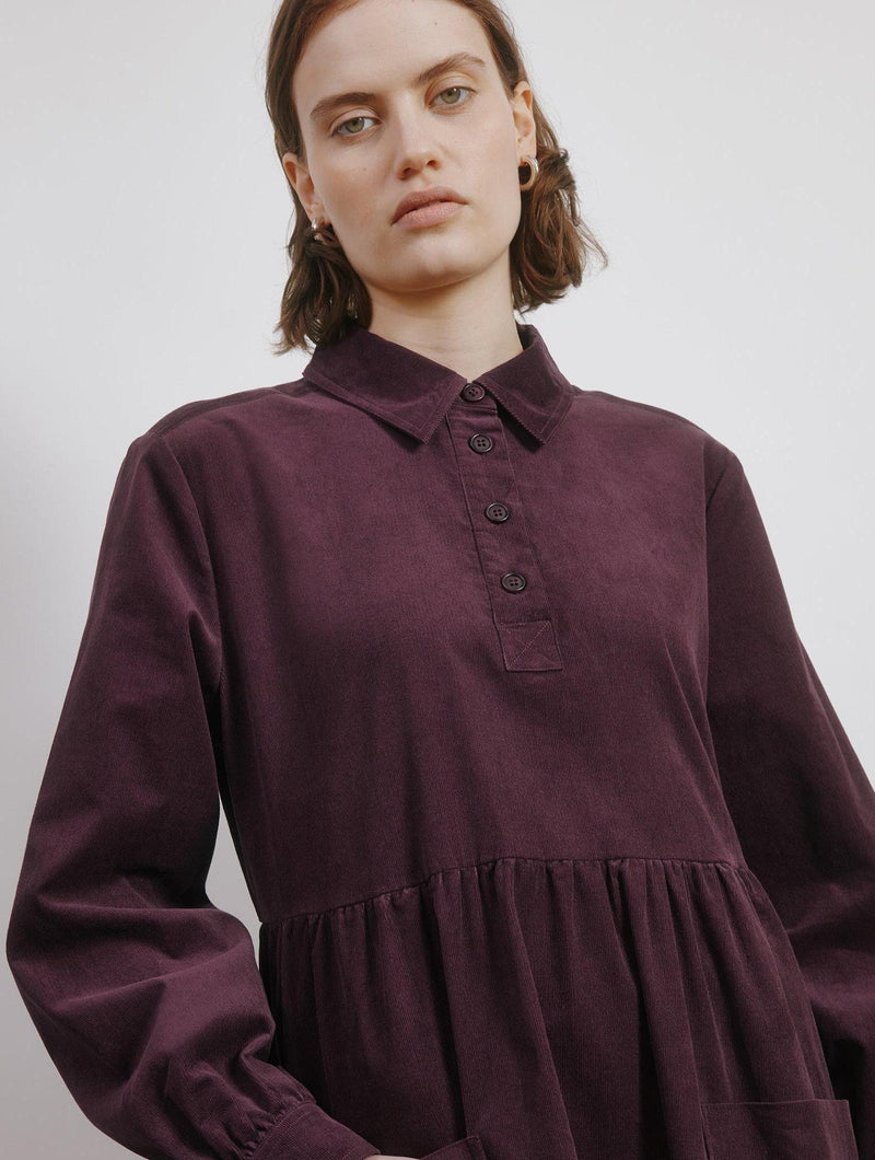 Albaray Burgundy Cord Placket Midi Dress