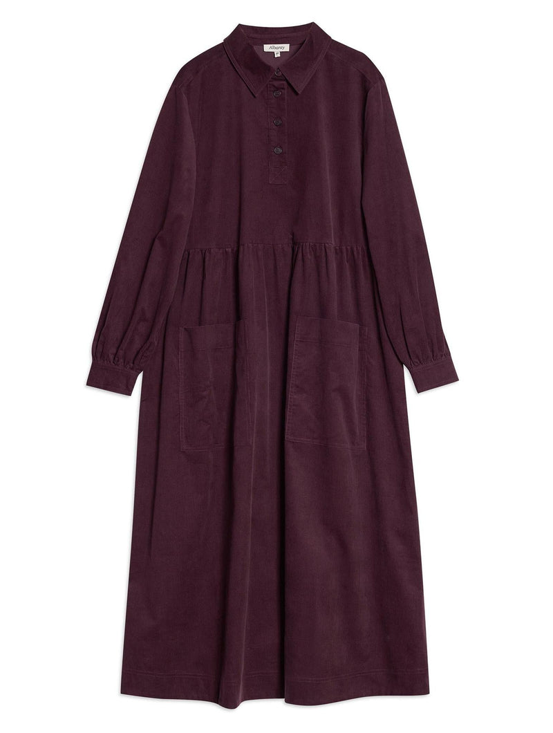 Albaray Burgundy Cord Placket Midi Dress