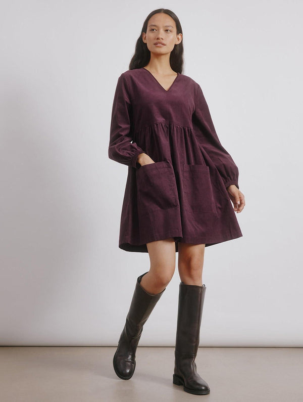Albaray Burgundy Short Cord Pocket Dress