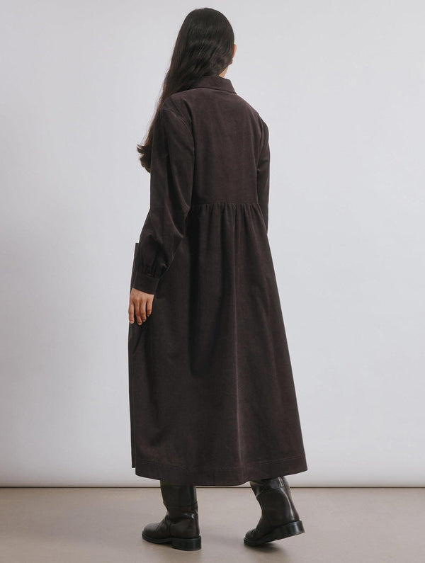 Albaray Brown Cord Placket Midi Dress
