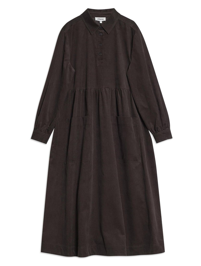 Albaray Brown Cord Placket Midi Dress