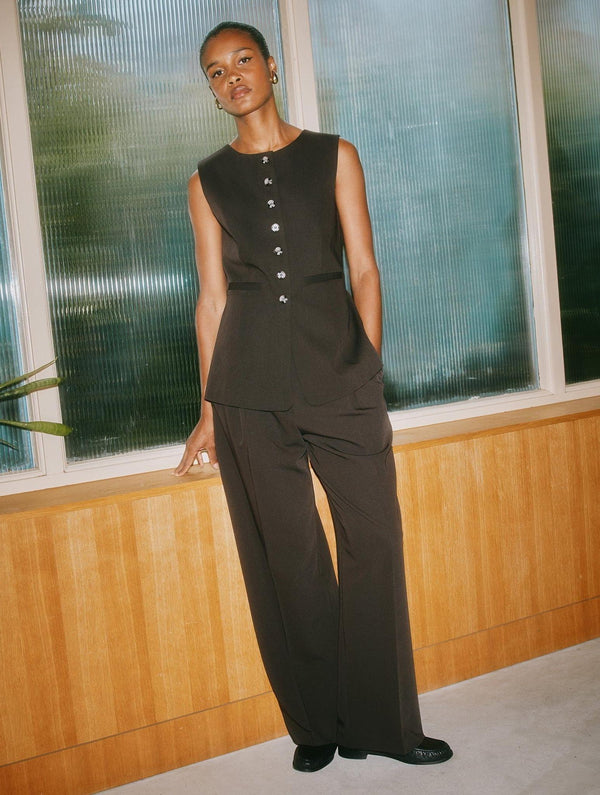 Albaray Chocolate Tailored Pleat Trouser