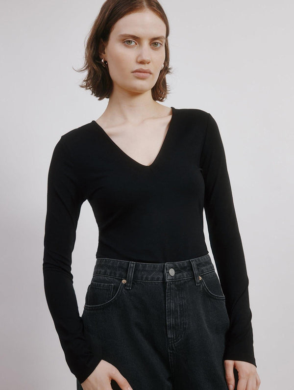 Albaray Black Deep V Neck Top