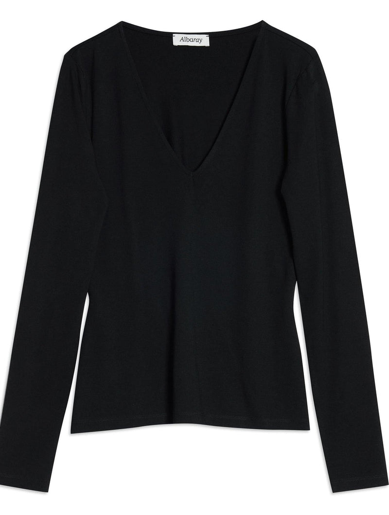 Albaray Black Deep V Neck Top